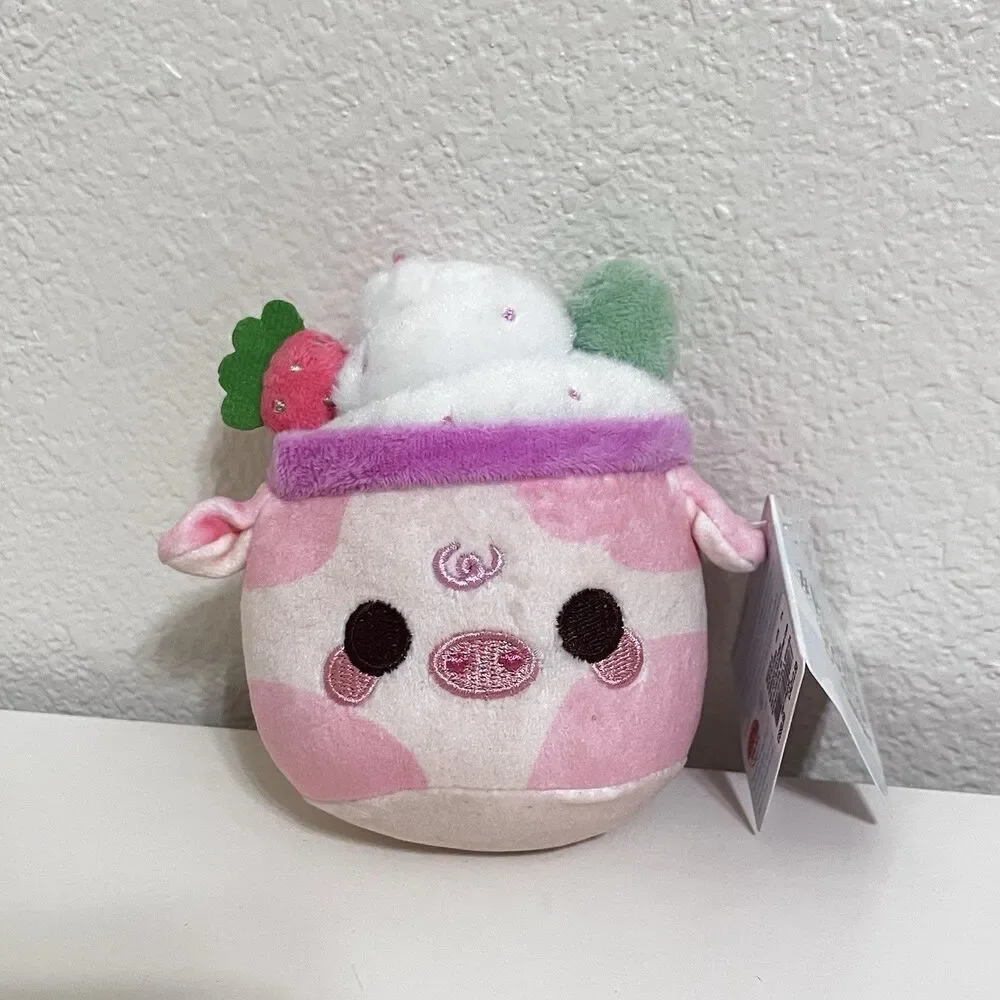 #Plush Goals By Cuddle Barn Strawberry Mooshake Cow Clip Mini Series 4.5